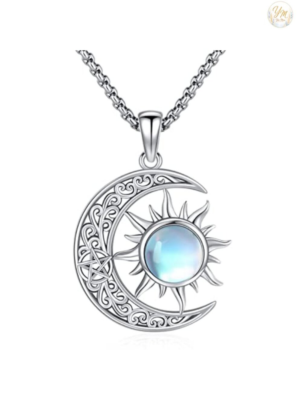 Sterling Silver Pentagram Triple Moon Necklace Celtic Knot Pendant Wiccan